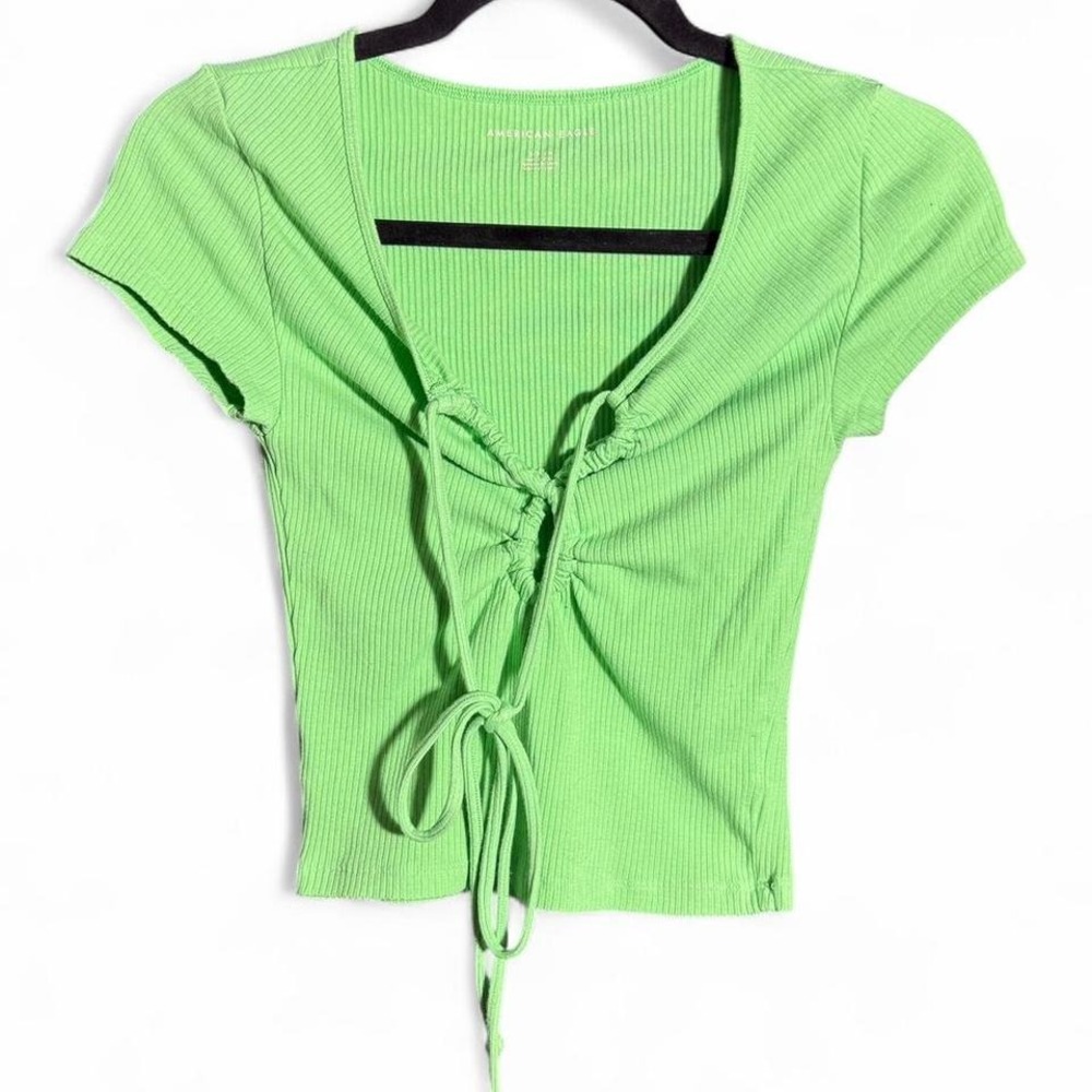American Eagle neon green‎ size small crop top with front tie size small